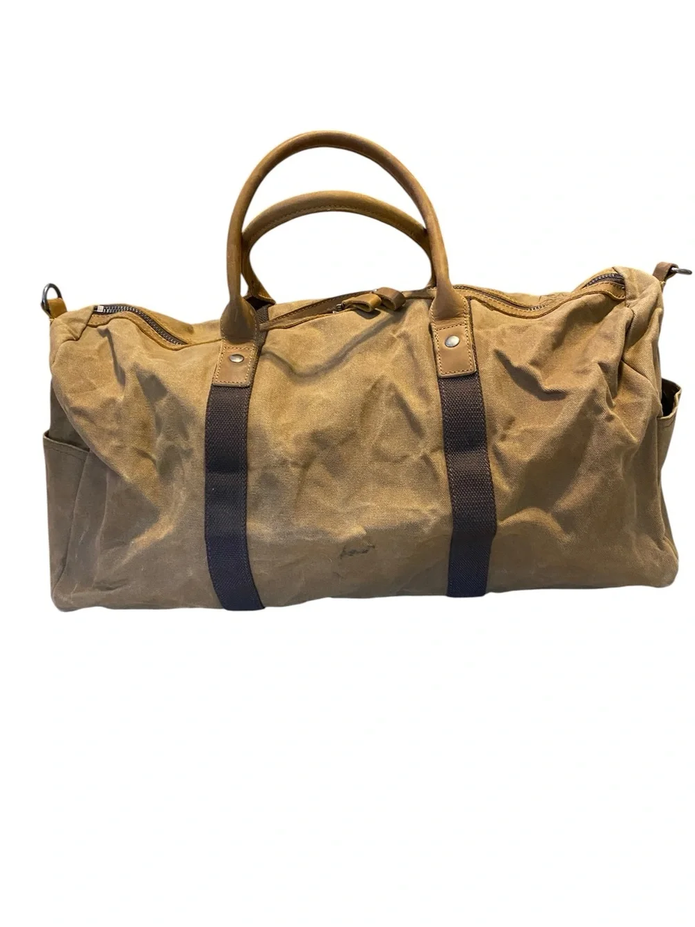 Newhey Waxed Canvas & Leather Weekend Duffel Bag in Tan
